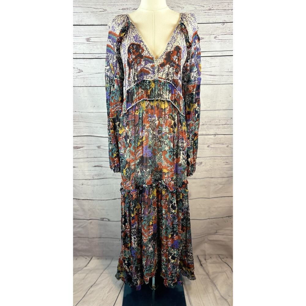 Anthropologie Maeve Annabella Maxi Dress Boho Floral Peasant Long Sleeve Size 16